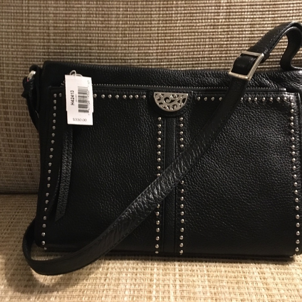 Brighton Studded Black Leather Crossbody